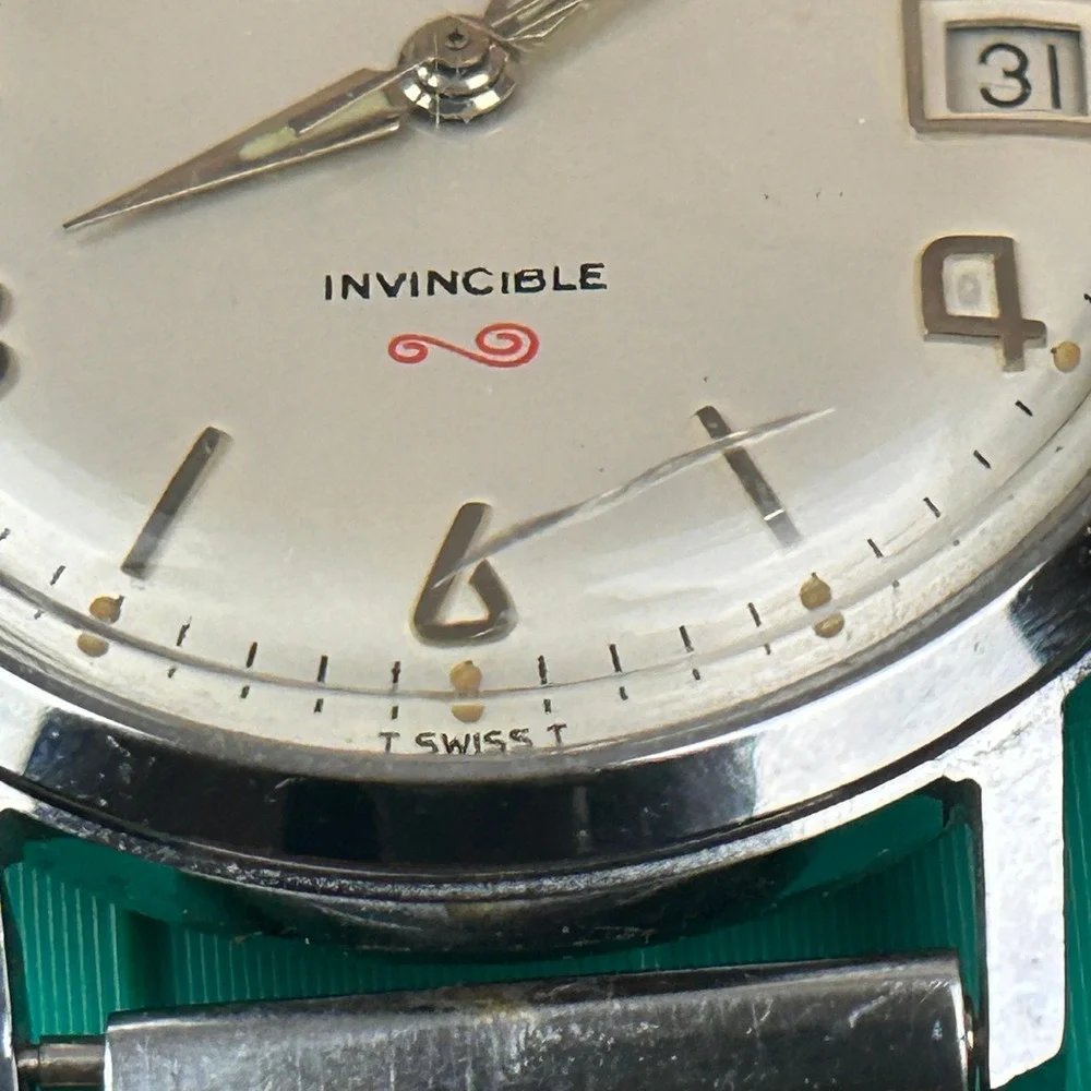 Vintage Helbros Invincible Watch Silver Tone Date Manual Wind‎ Swiss Made 34mm